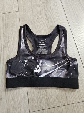 Watson's Girls Black White Abstract Splash Print Sports Bra Racerback Size 5-6🩷
